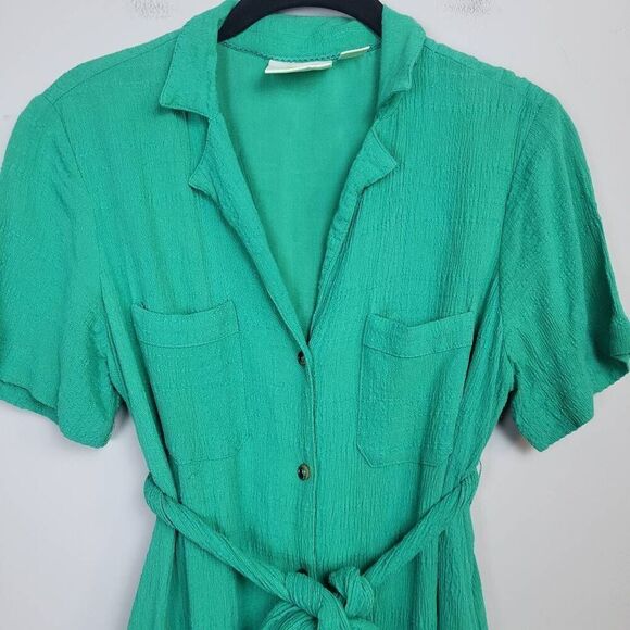 Maeve Womens Aria Midi Shirt Dress Green XS  Belted Gauze Textured Button Front - Picture 3 of 8